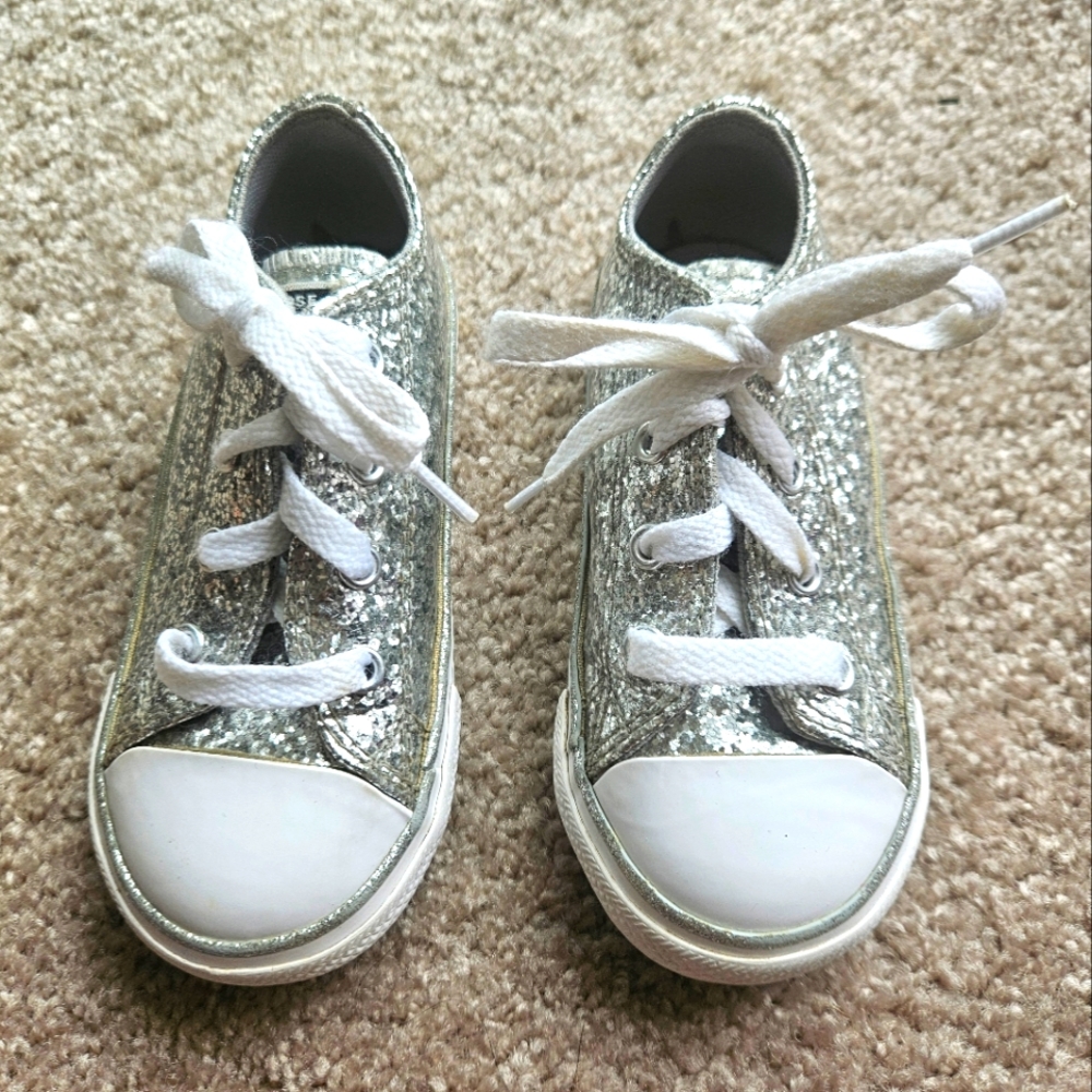 Girls Converse Silver White Sparkly Sneakers